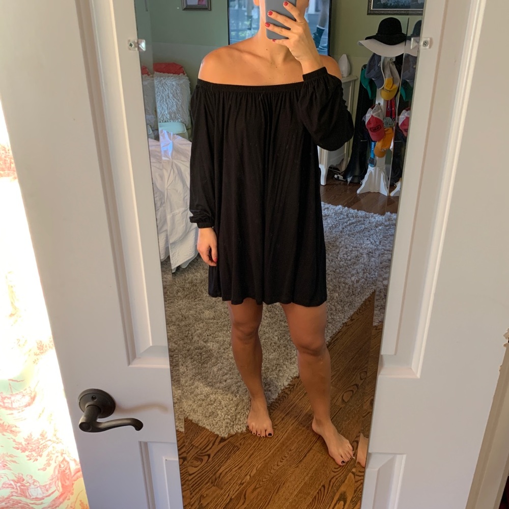 Black off the shoulder swing dress